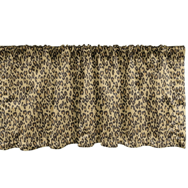 Leopard Window Valance, Illustration of Continuous Animal Print Random Blemishes Spots, Curtain Valance for Kitchen Bedroom Decor with Rod Pocket, 54