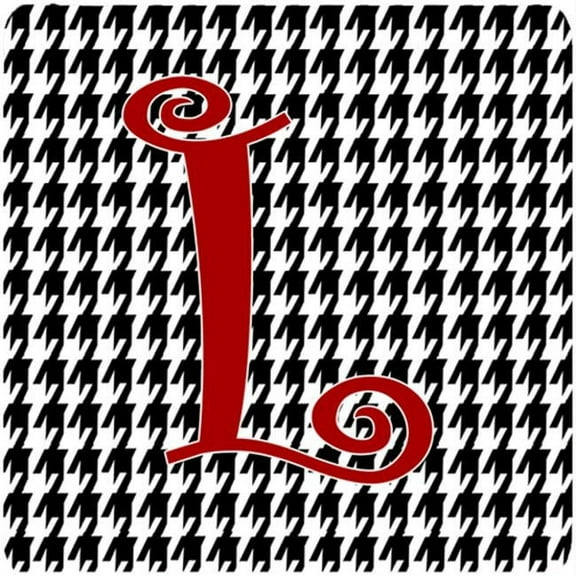Set of 4 Monogram - Houndstooth Black Foam Coasters Initial Letter L