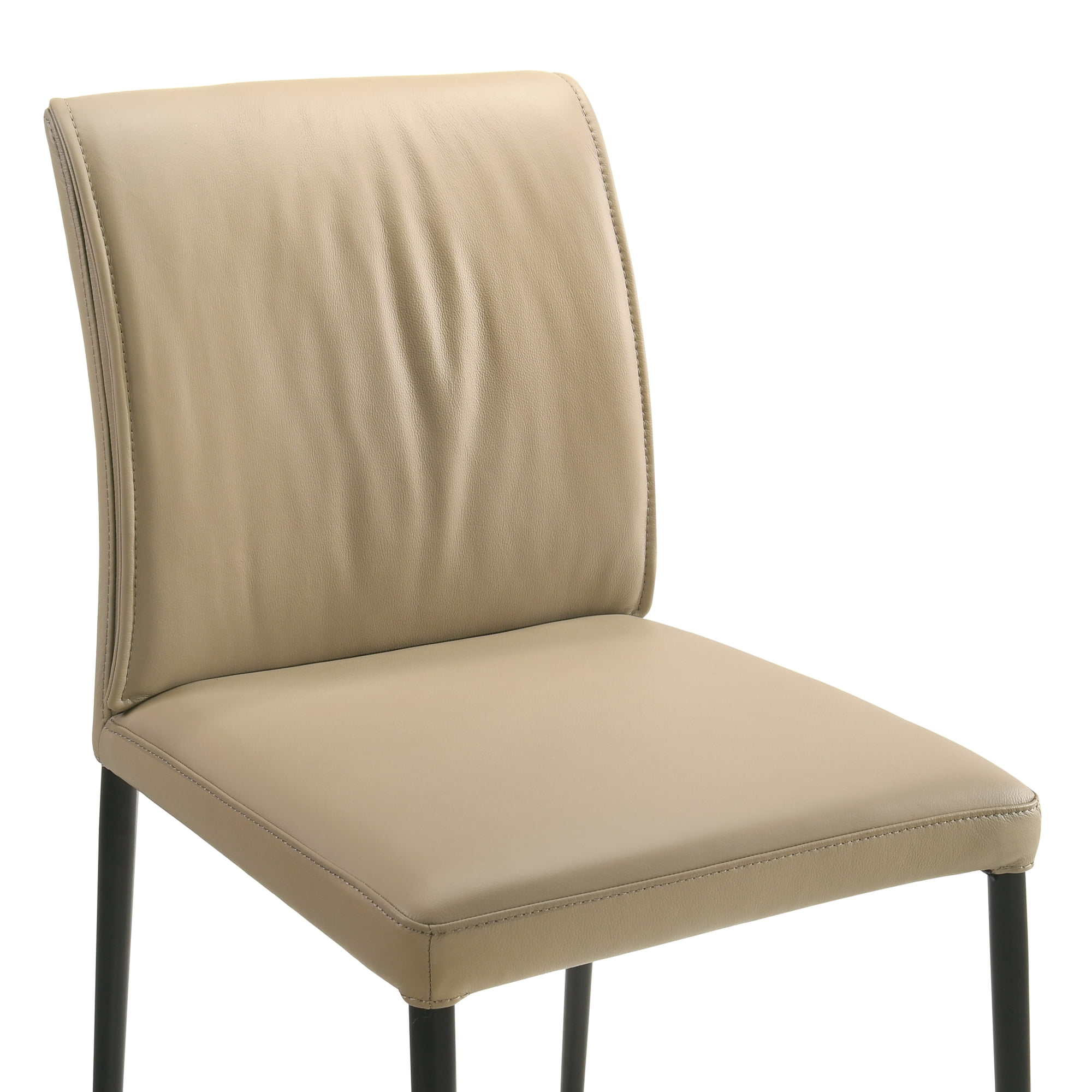 Meriam Full Back Top Grain Leather Upholstered Metal Dining Chairs in Khaki - Set of 2