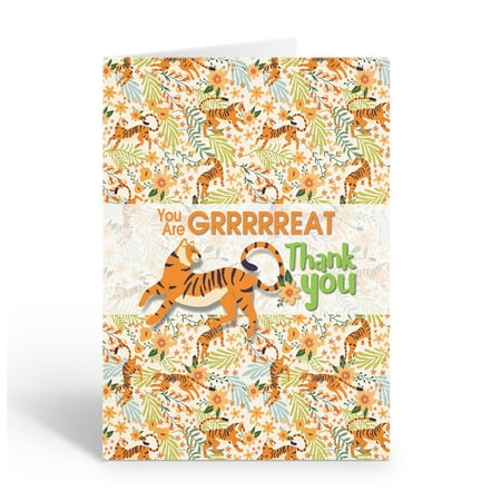 Tiger in the Jungle Thank You Note Cards - 10 Note Cards with Envelopes - B14510