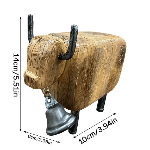 Vintage Bull with Metal Bell Sculpture, Compact Statue for Mantel, Desk, and Side Table Styling in Rustic Living Spaces