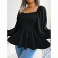 thumbnail image 2 of ZOELNIC Women's Peplum Tops Square Neck Ruffle Trim Long Sleeve Blouse Smocked Top Dressy Casual Shirts, XL, 2 of 6