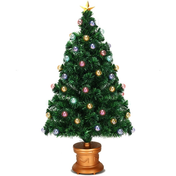 Costway 4Ft PreLit Fiber Optical Firework Christmas Tree Gold Top Star