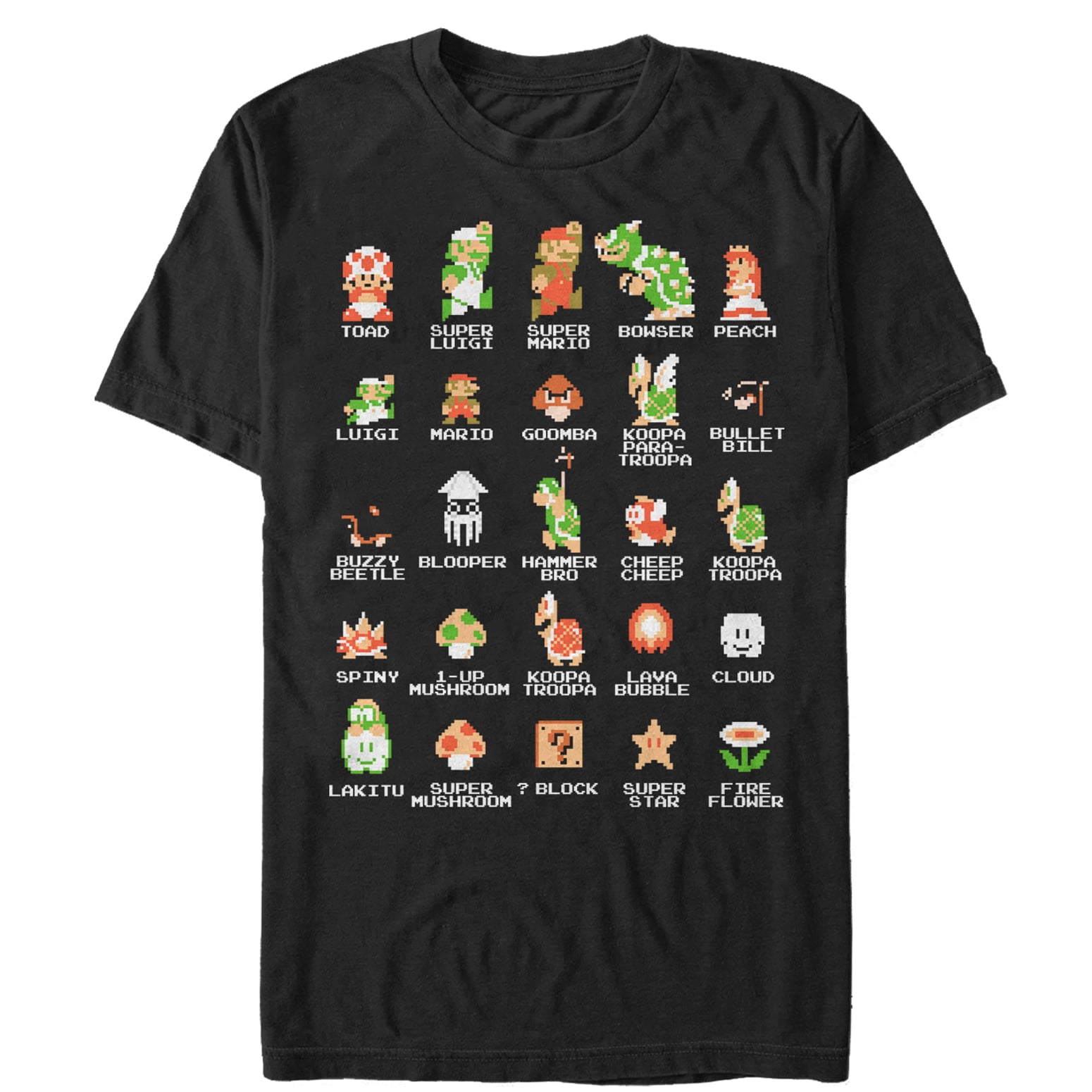 Nintendo Men's Nintendo Super Mario Bros Character Guide TShirt