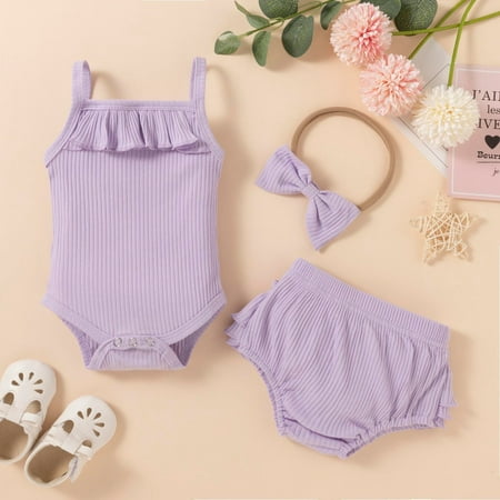 

Leutsin Summer Newborn Baby Girl Cute Clothes Solid Romper Solid Color Shorts