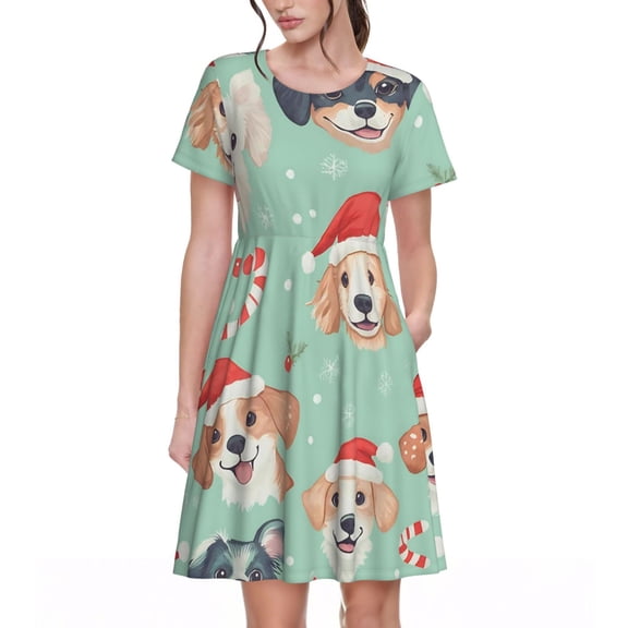 Christmas Dog Women's Dresses Short Sleeve Nightdresses for Summer