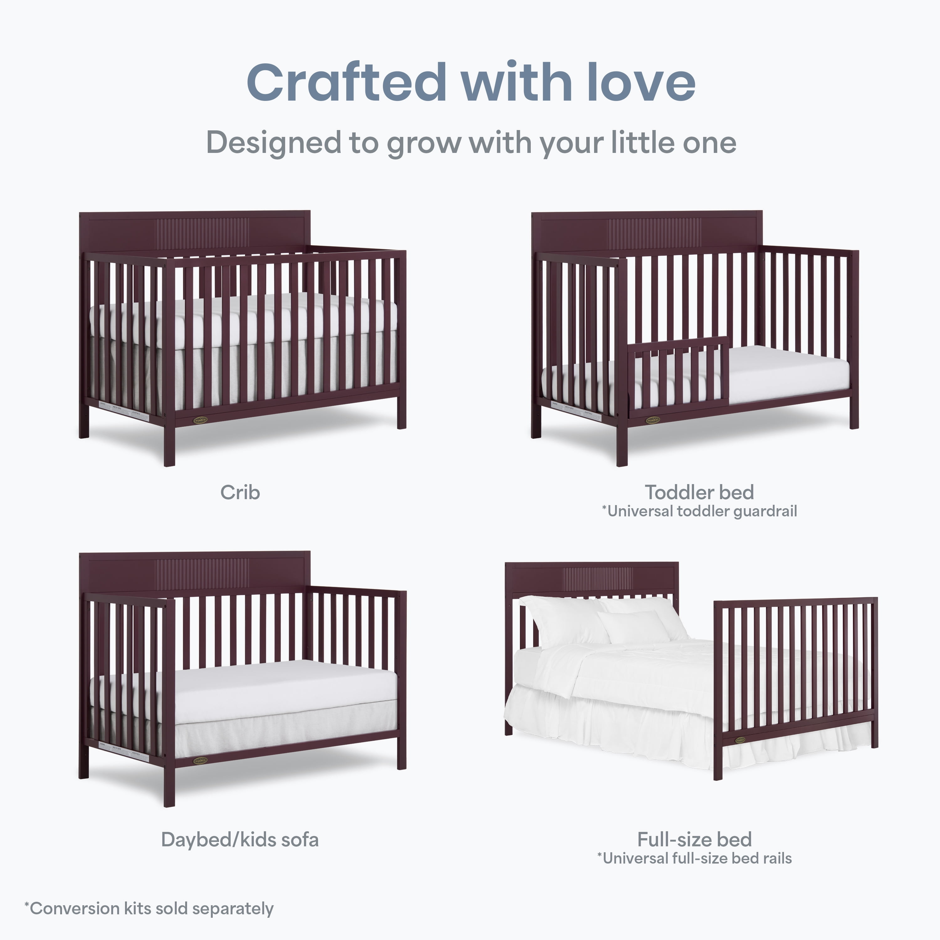 Dream On Me Ivy 5 in 1 Convertible Full-size Crib, Greenguard Gold & JPMA Certified, Converts from Baby Crib to Toddler Bed, Day Bed, Kids Bed and Full-size Bed, Auburn