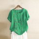 thumbnail image 4 of Gibobby Playera De Algodón Top corto Camisa bohemia Blusa bordada Mangas de verano Blusa floral para mujer（Verde， L), 4 of 4