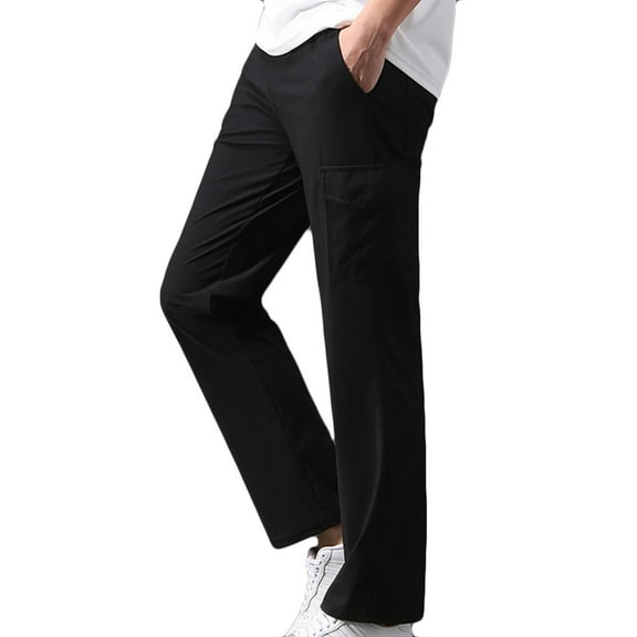 Men's Classic-FIT Fashion Solid Casual Elastic Waist Pocket Trousers Sport Pants Sweatpants for Men Black 2XL