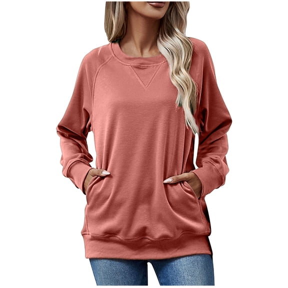 hotojiny Casual Tops for Women Lightweight Long Sleeve T Shirts with Pockets Basic Crewneck Tee Casual Workout Fashion Clothes