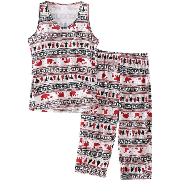 HLSOHJP Women's Cute Soft Tank Pajama Set 2 Piece Cami Pant Lightweight Family Summer Cotton Thin Pj Set
