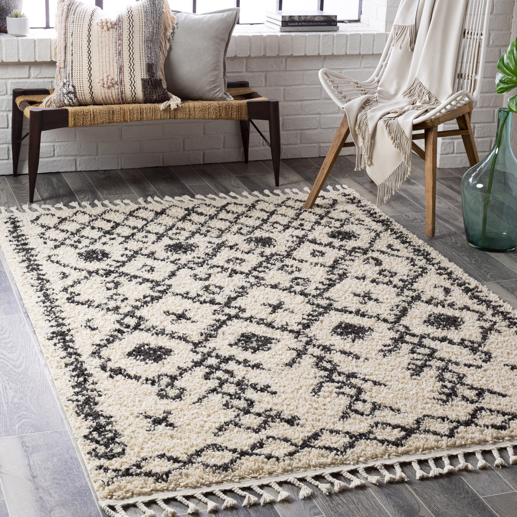 Selma Moroccan Design Charcoal Grey Shaggy Floor Rug 5 Sizes **FREE DELIVERY** 