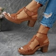 thumbnail image 6 of HAOTAGS Women's Casual Summer,Hollow Out Round Toe Breathable Chunky Heel Sandals for Daily Brown 7, 6 of 8