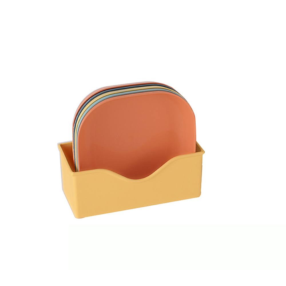 Set of 5 Plastic Plates With Holder Durable Shatterproof Deep Plates