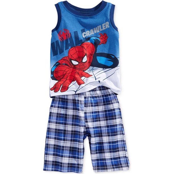 Marvel Comics Boys Spiderman Plaid 2 piezas Tank Top Set, azul, 2T Marvel Comics Juego de 2 piezas