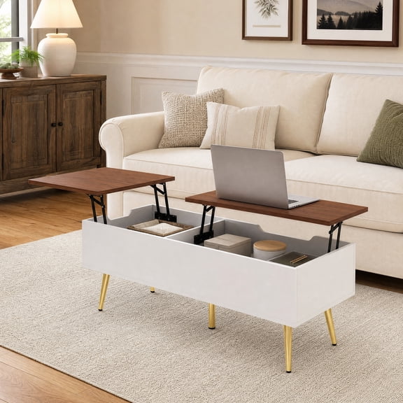 47" Lift Top Coffee Table with 2 Hidden Compartments, Center Table Cocktail Tea Table for Living Room,Walnut