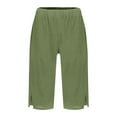 thumbnail image 4 of WTOBBY Women's Fashion Solid Color Loose-Fit Elastic Waist Cotton Linen Casual Bermuda Shorts with Side Pockets, Comfortable and Breathable for Summer Outfits,Army Green L, 4 of 5
