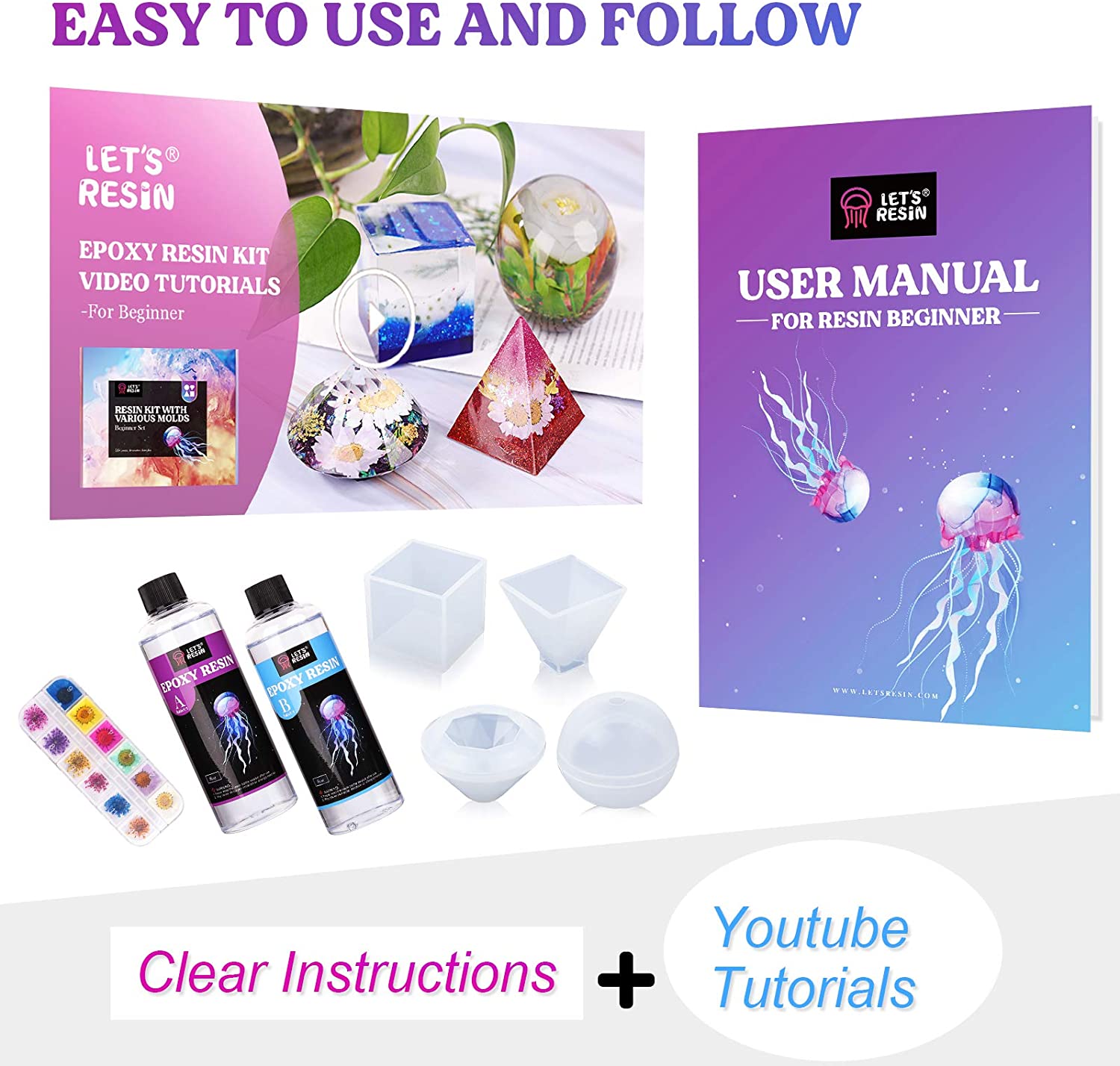 Let's Resin 16oz Epoxy Resin Kit with Molds & Flowers photo 2