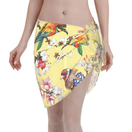 Ocsxa Birds And Flowers Print Sarong Coverups For Women Bathing Suit Wrap Swimsuit Skirt Beach Bikini Cover Up Swimwear