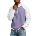 thumbnail image 3 of Havenx 1/4 Zip Pullover for Men Waffle Long Sleeve Polo Shirt Stand Collar Textured Polo Sweaters Colorblock Patchwork Casual Lightweight Loose Fit Comfy Stylish Sweatshirts,Purple L, 3 of 7