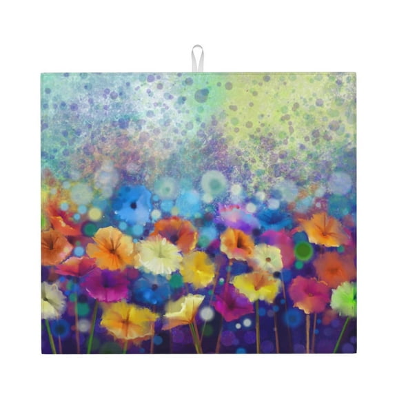 Vsdgher Spring Flower Seasonal Print Dish Drying Mat, Kitchen Counter Mat, Dish Drying Pad for Dishes, Utensils, Pots and Pans,16" x 18"