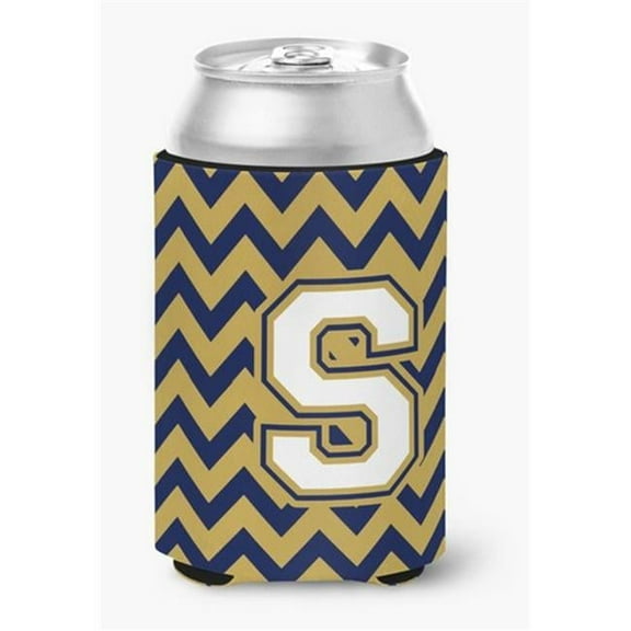 Letter S Chevron Navy Blue & Gold Can or Bottle Hugger