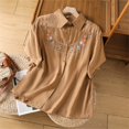 thumbnail image 4 of Women's Button Down Blouses Fashion Collared Embroidered Short Sleeve Shirts Linen Loose Casual Summer Work Tops, Coffee, Free Size, 4 of 4