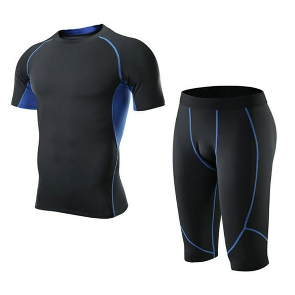 CHUOU Mens Fitness Suit Mens Short Sleeved Quick Drying Elastic Tights Training Yoga T Shirt Running Sportswear Two Piece Set