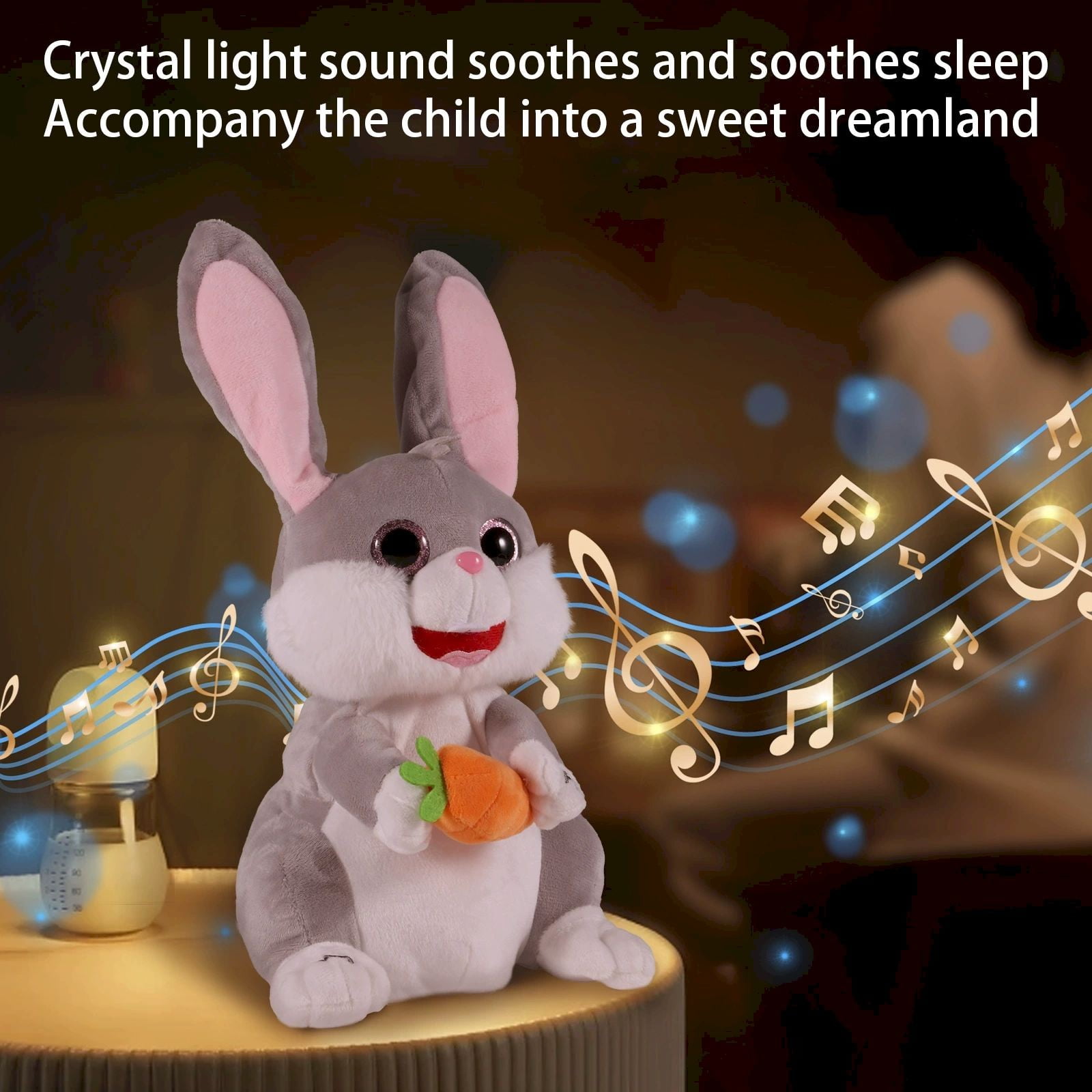 Goowood Singing Dancing Bunny Plush Baby Toys Interactive Musical Stuffed Animal Easter Basket Stuffers for Kids Birthday Gifts Grey