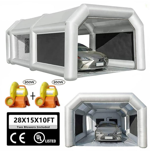 FLAPKWAN 28X15X10FT Inflatable Paint Booth with HighPower Blowers 950W+750W, Professional Car