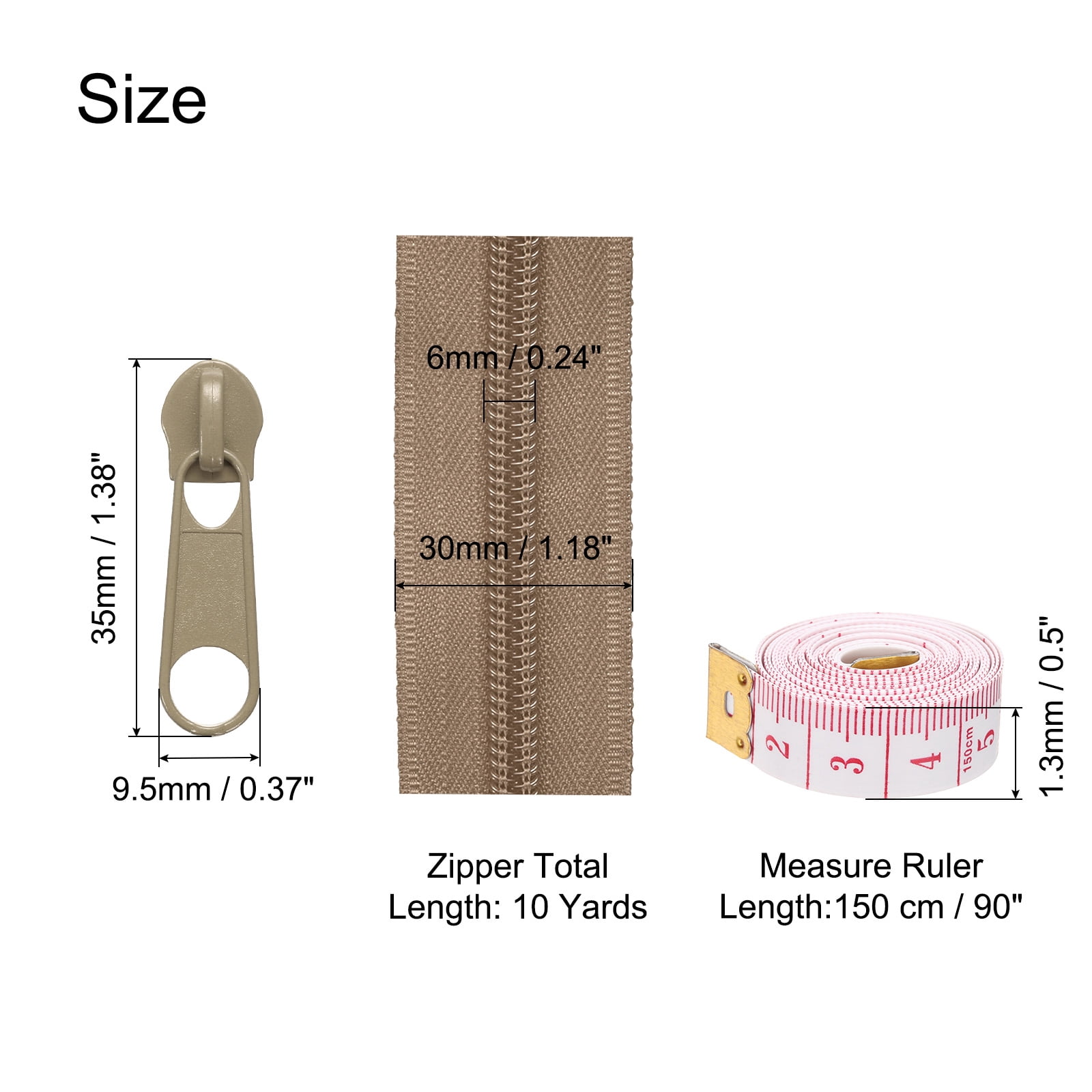 Unique Bargains Nylon Coil Bulk Coil Zipper by the Yard with Sliders Ruler Khaki 10yd