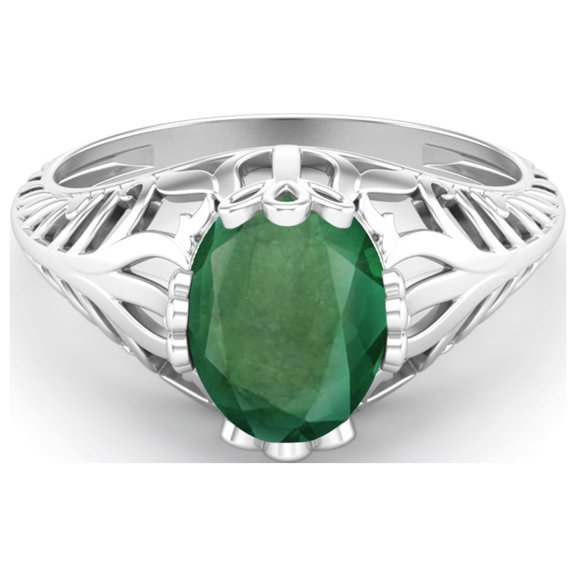 925 Sterling Silver 9x7 MM Oval Shape Emerald Vintage Style Solitaire Valentines Day Gifts Ring