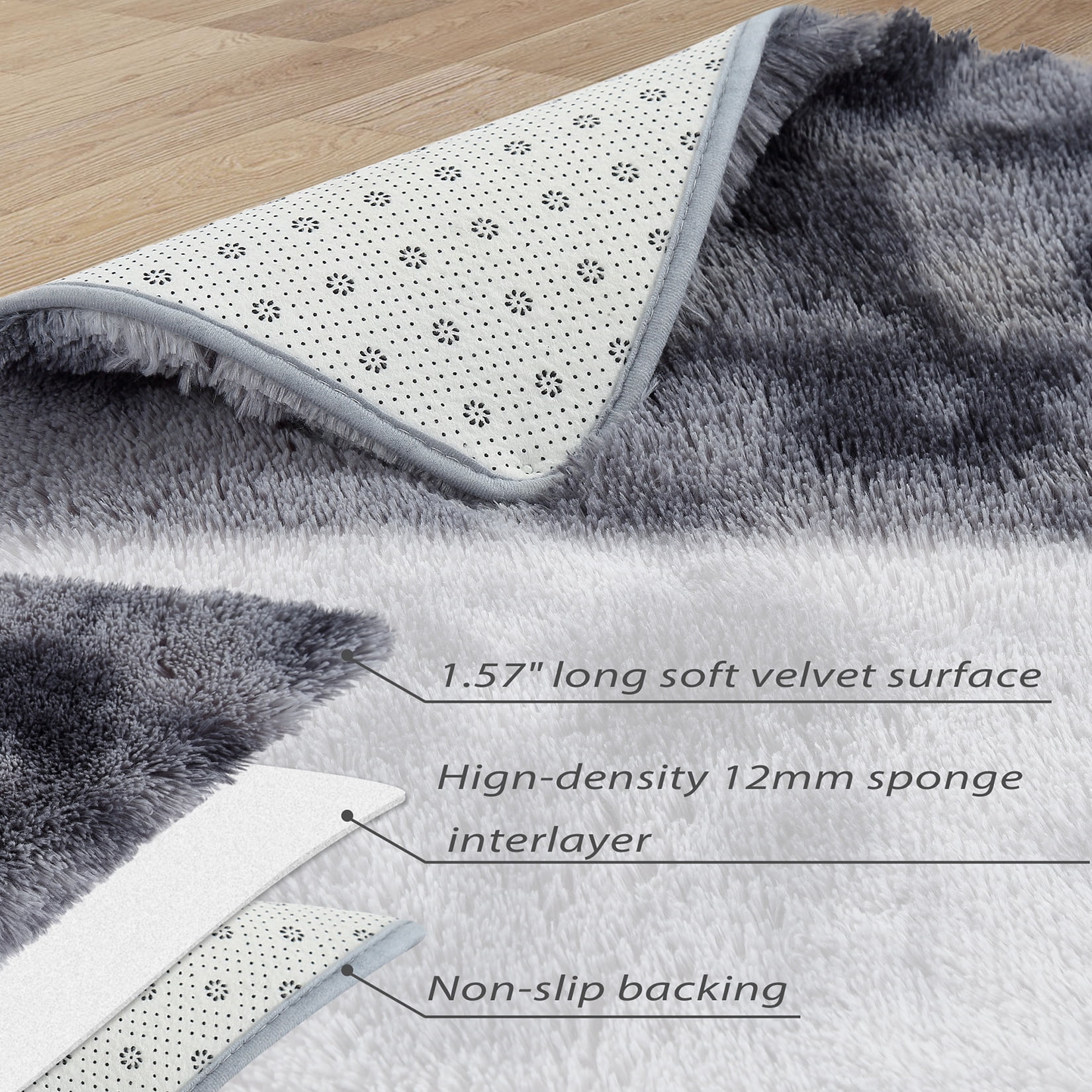 ZACOO 8' x 10' Large Area Rug High-Pile Plush Shag Rug Perfect for Living Rooms, Bedrooms, Dining Rooms, Dark Grey