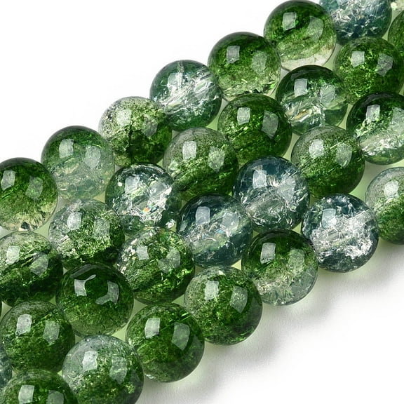 Transparent Crackle Baking Painted Glass Beads Strands Imitation Opalite Round Green 10x9.5mm Hole: 1.4mm 80pcs/strand 30.87 inch(78.4cm)