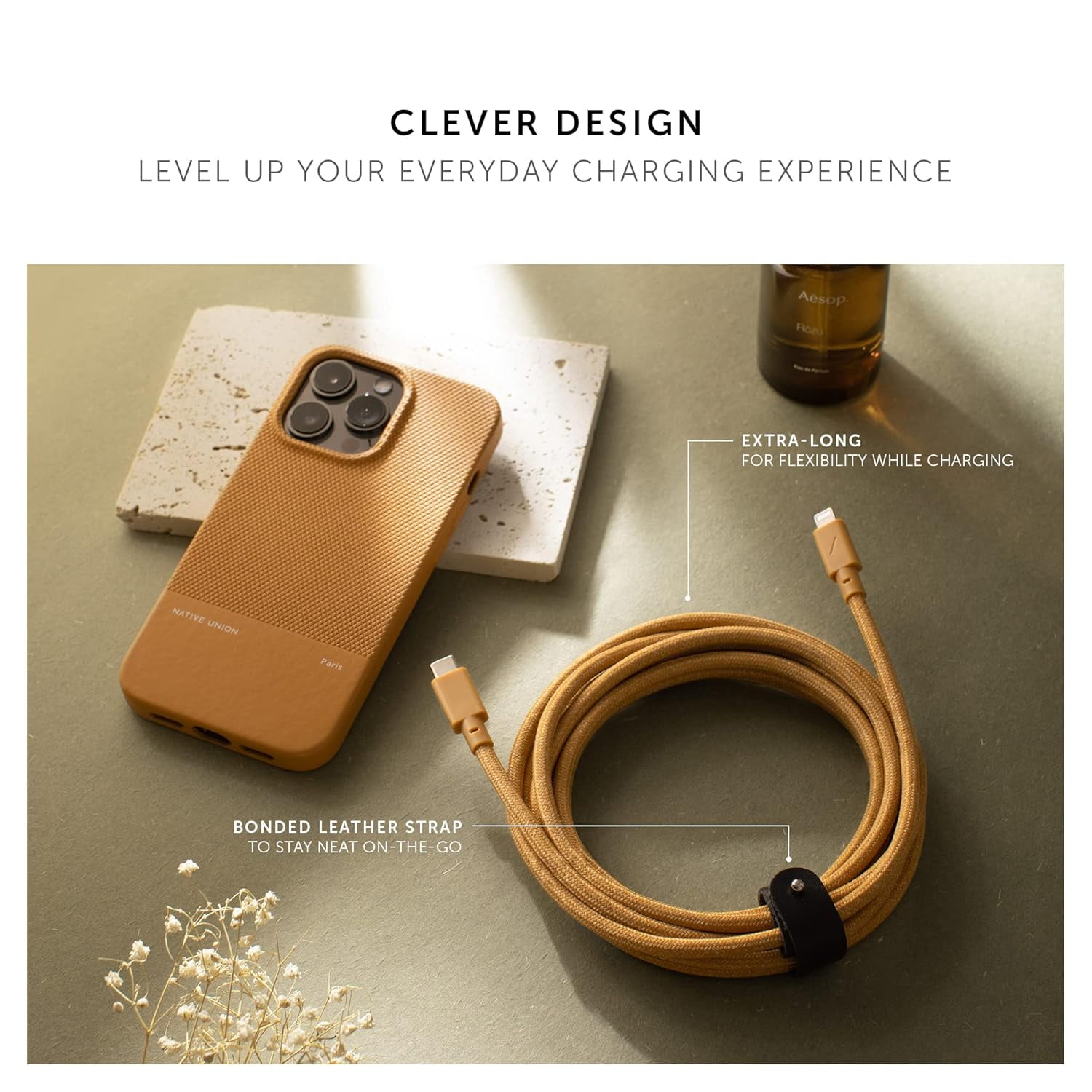 Native Union Belt Cable XL USB-C - 10ft Ultra-Strong Charging Cable Compatible with iPhone 13 & earlier (Kraft)