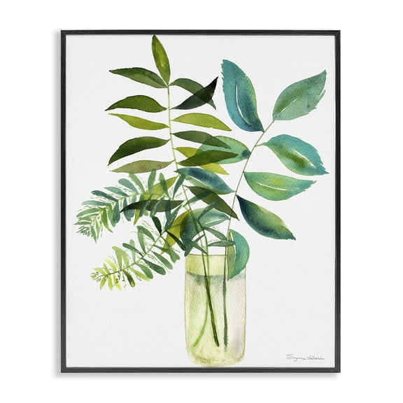 Stupell Industries Scandinavian Simple Green Leaf Sprigs Vase Black Framed Giclee Art, 16 x 20, by Suzanne Allard