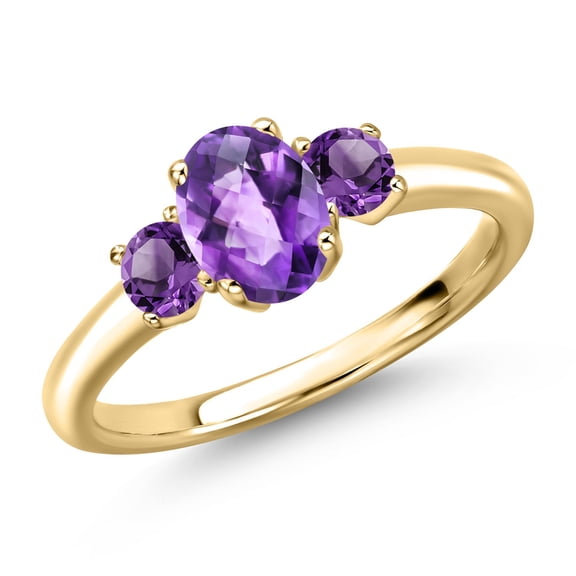 Gem Stone King 10K Yellow Gold Purple Amethyst Engagement Ring for Women | 1.07 Cttw | Oval Checkerboard 7X5MM | Gemstone February Birthstone | Size 9