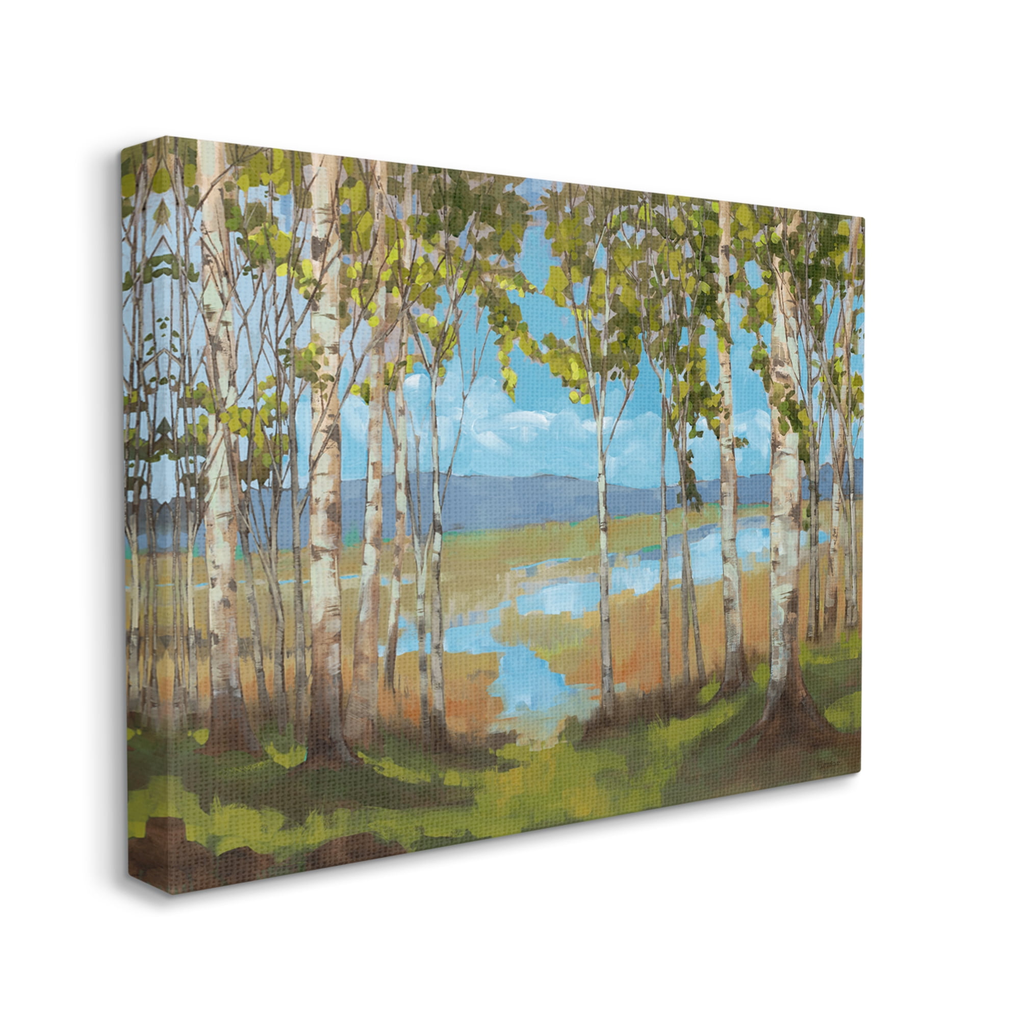 Stupell Industries Lake & Birch Tree Landscape Nature Painting Gallery Wrapped Canvas Print Wall Art, 40 x 30