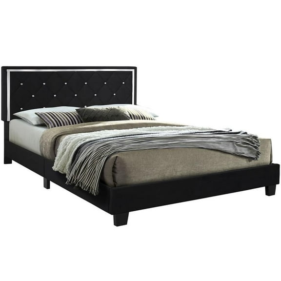 Maklaine Velvet Upholstered King Platform Bed in Black Finish