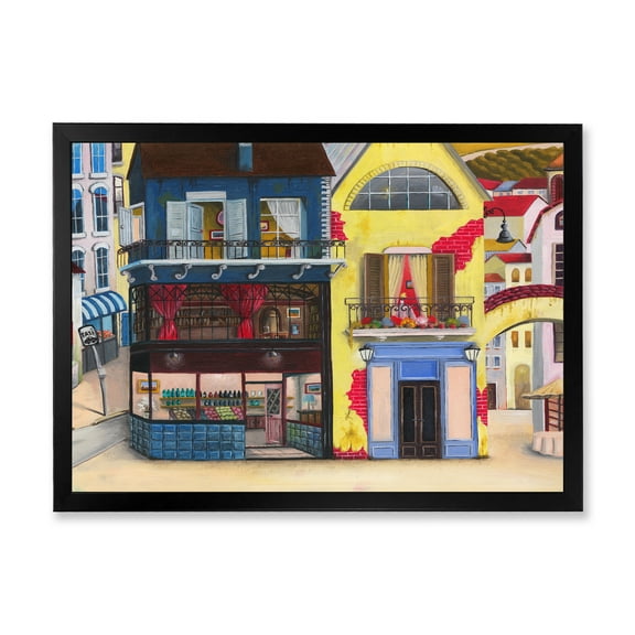 Designart 'The Colorful Facade of The Buildings In A Cozy Streets' French Country Framed Art Print