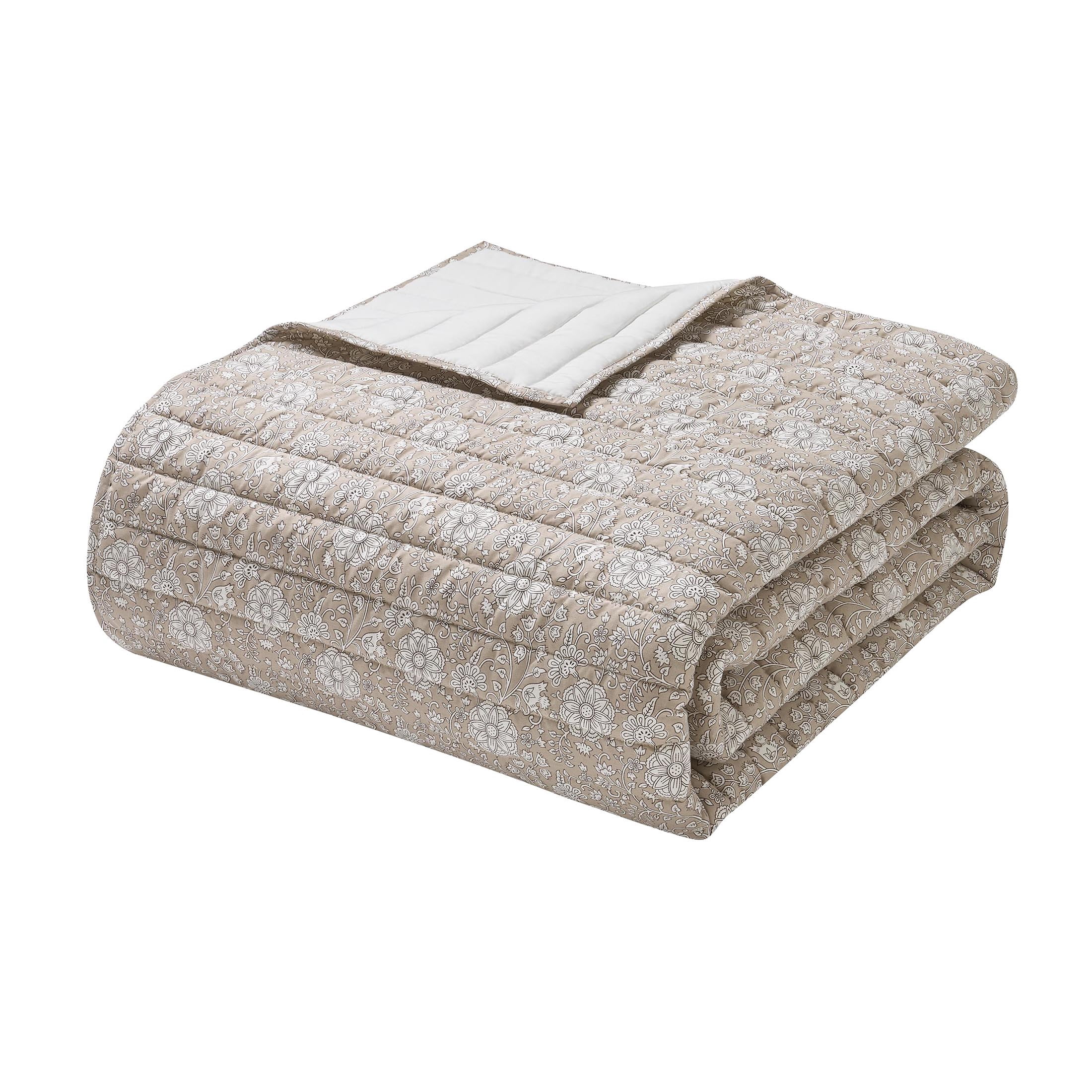 My Texas House Floral Pick Stitch 3-Piece Taupe Adult Quilt Set, King