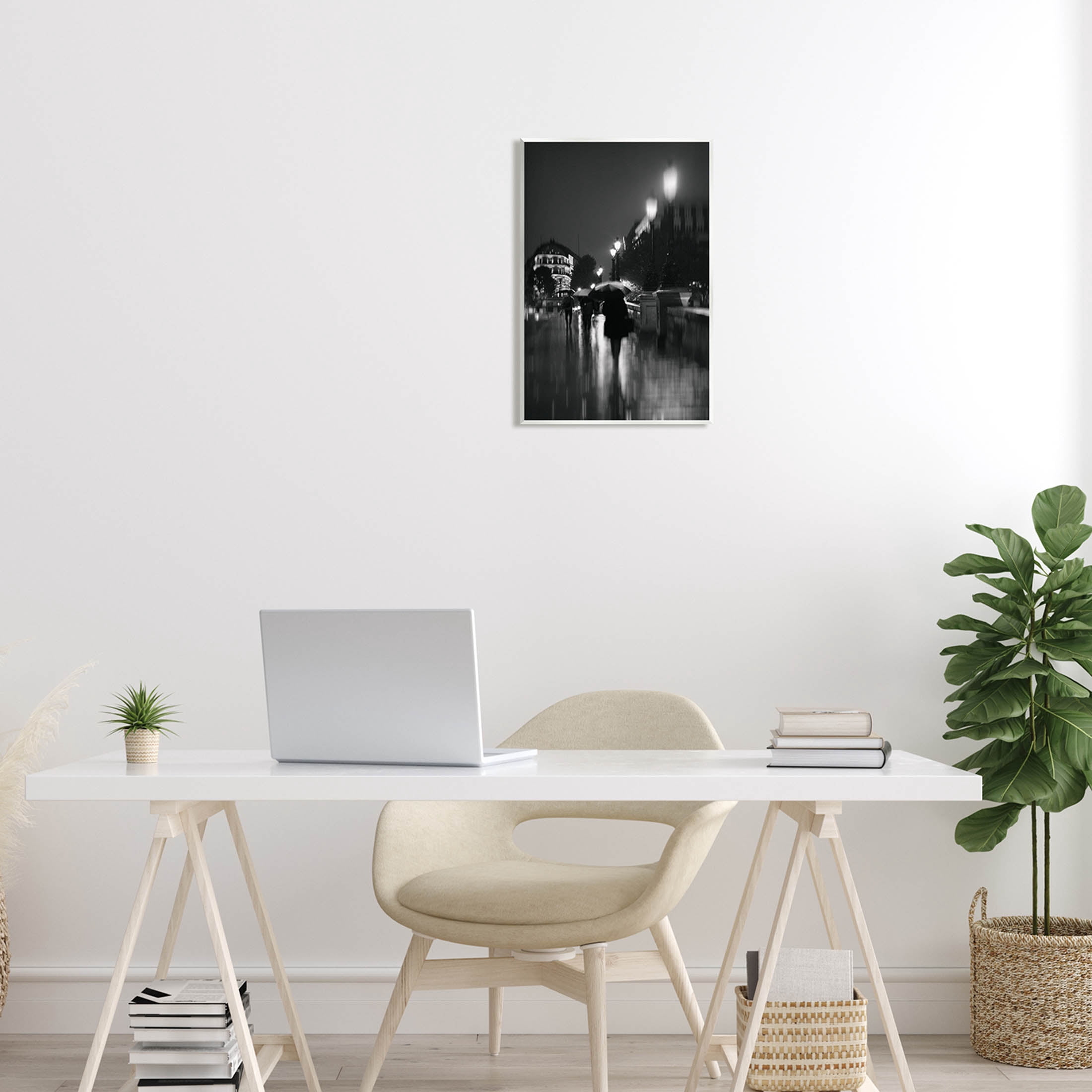 Walking In Rain Urban Buildings Town & City Photograph Unframed Art Print Wall Art