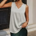 thumbnail image 2 of Lindreshi Tank Tops for Women Women's Sleeveless Solid Color V-neck Satin Casual Fashion Loose Vest Top, 2 of 4