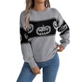 thumbnail image 1 of Suéter de calabaza de Halloween para mujer, jersey de manga larga de punto gris, jersey informal para vacaciones de otoño, cómodo y elegante, 1 of 6