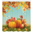 thumbnail image 2 of Harvest Shower Curtain, Fall Season Yield Thanksgiving Image Fallen Leaves Branches Pumpkins, Fabric Bathroom Set with Hooks, 69W X 70L Inches, Orange Vermilion Green, by Ambesonne, 2 of 2