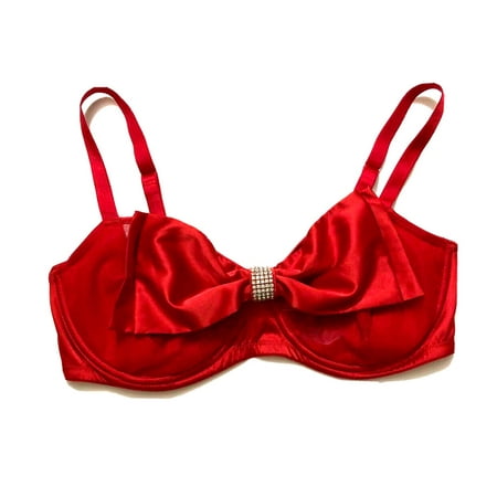 Victoria's Secret Lipstick Red Dream Angels Wicked Unlined Sheer Mesh & Rhinestone Satin Bow Balconet Bra 32DDD NWT