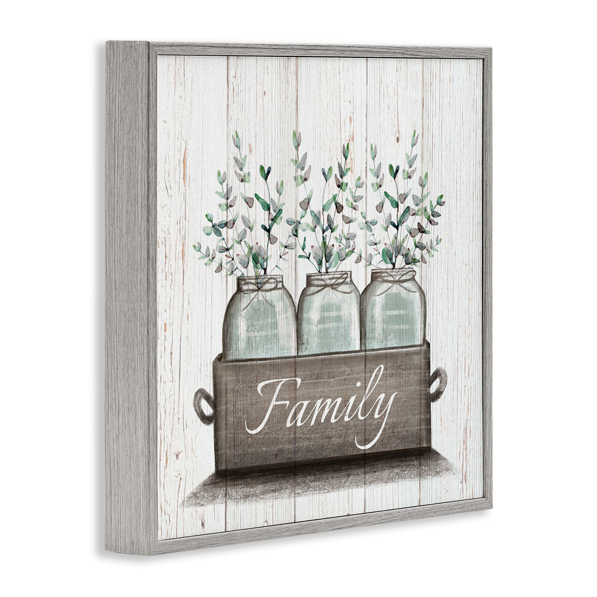 Stupell Industries Eucalyptus Foliage Jars Botanical & Floral Painting Gray Framed Art Print Wall Art, 24 x 24