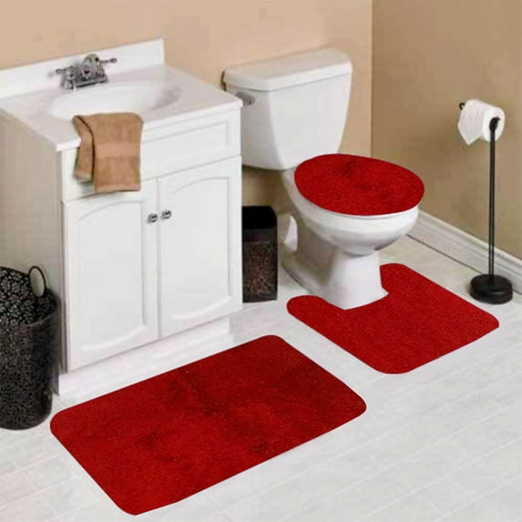 3 PIECE RED STONE OVAL BATHROOM DESIGN SUPER SOFT COZZY ANTI SLIP WASHABLE INCLUDES : 1 Bath Math 18"X 30" 1 Contour Mat 18"X 18" 1 Lid Cover 18"X 18"