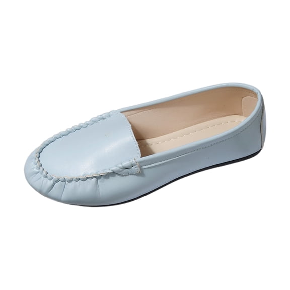 Dweltoz Women's Leather Penny Loafers Business Casual Comfort Boat Shoes Lightweight Slip on Classic Dressy Shoes,Blue 38