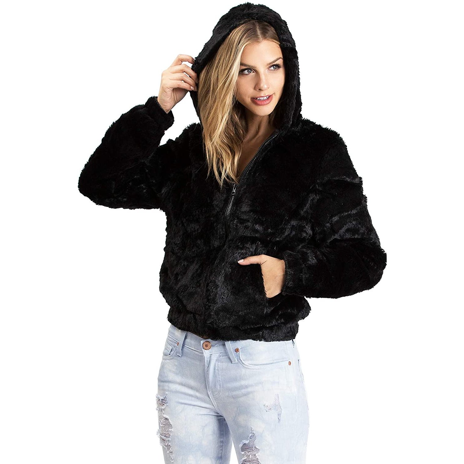 womens faux fur hoodie